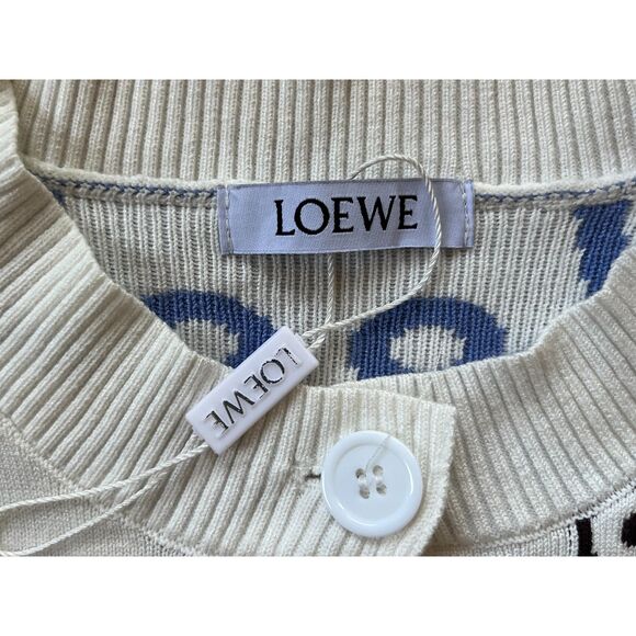NWOT  LOEWE White Blue Logo Graphic Button Up Cardigan Top  Women's Size Large - Picture 3 of 9